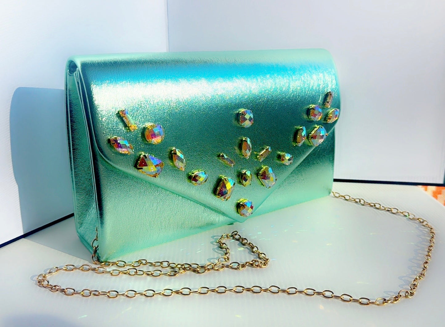 Mint Metallic Bling Clutch