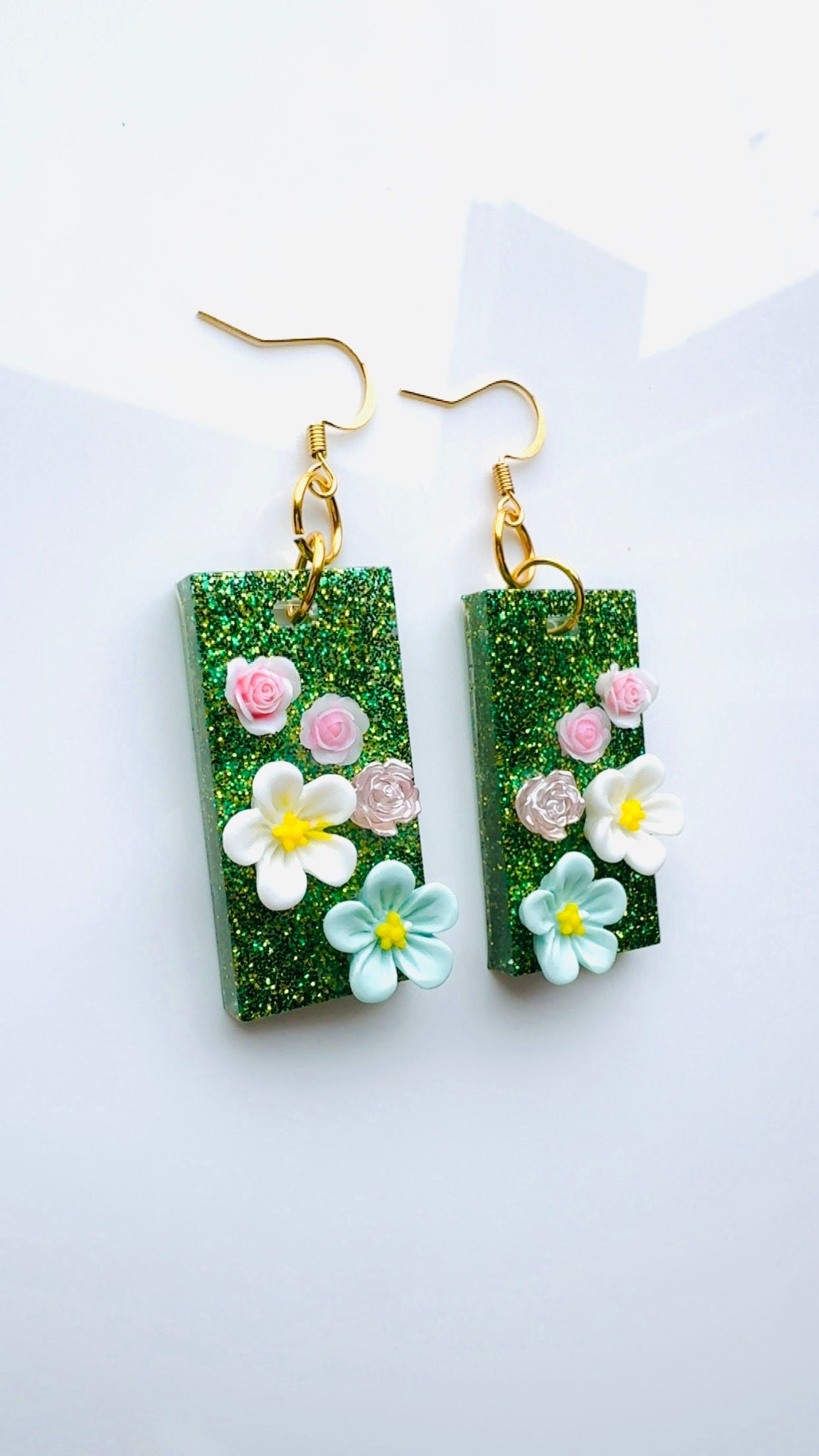 Green Garden Floral Earrings