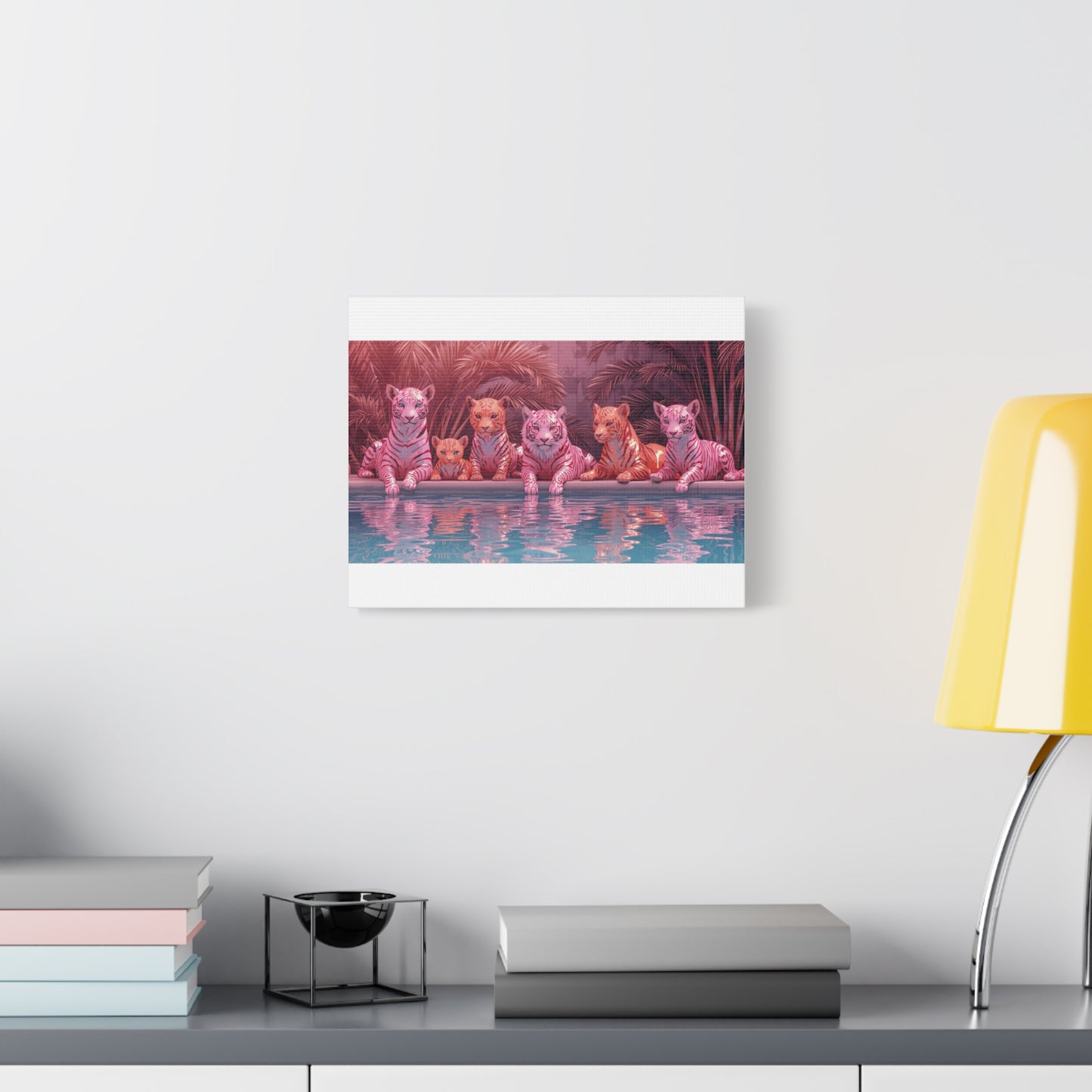 Pink Neon Tigers Poolside Canvas | Stretched Matte Wall Art
