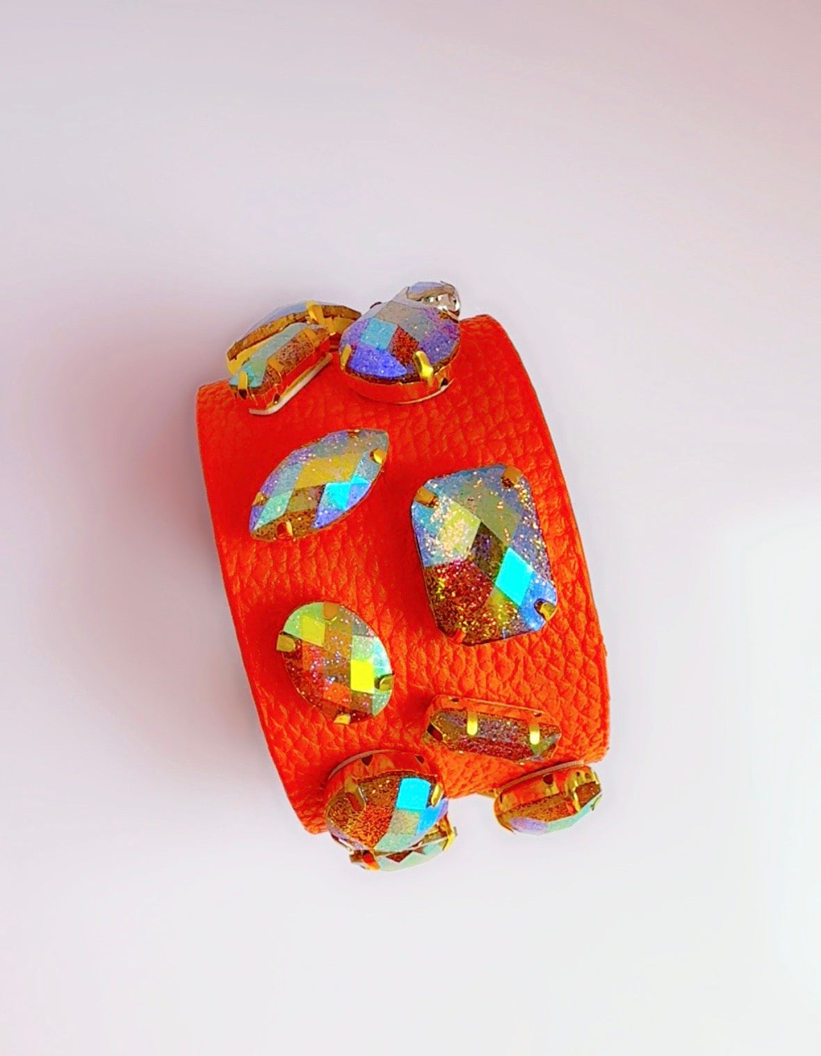 Orange Leather Bling Cuff