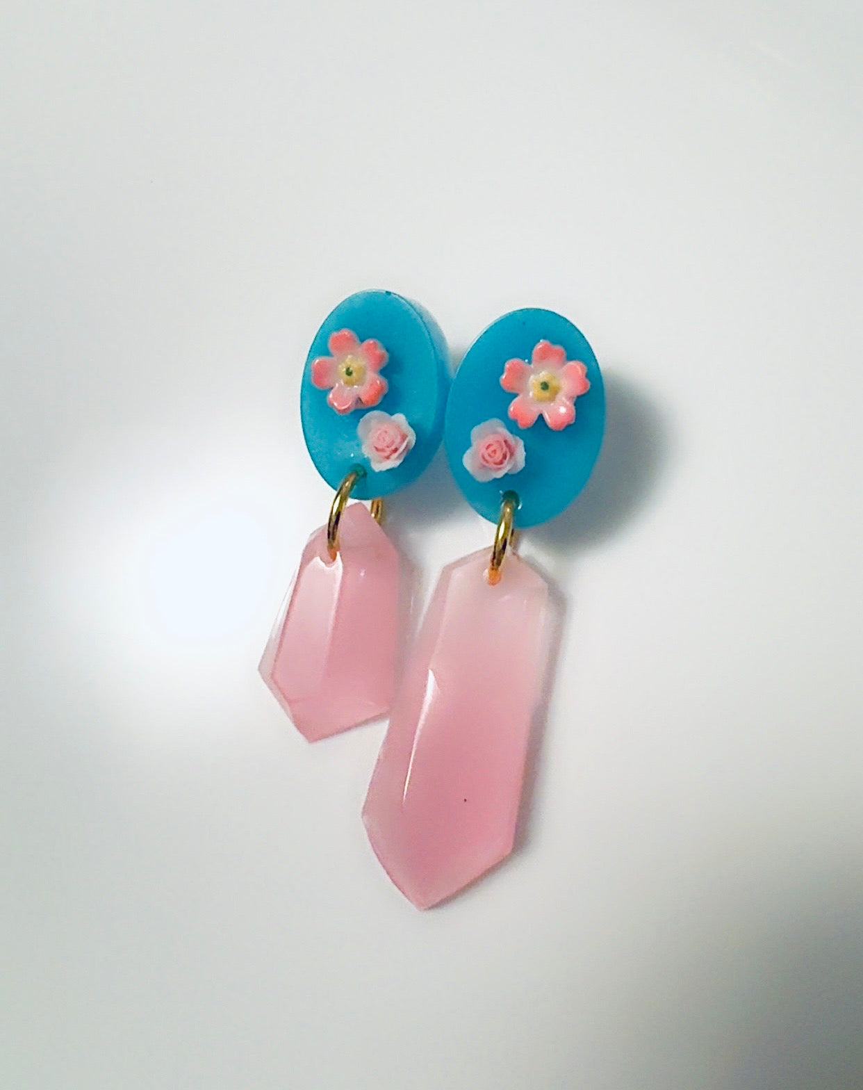 Pink Chandelier Blue Floral Ear Candy