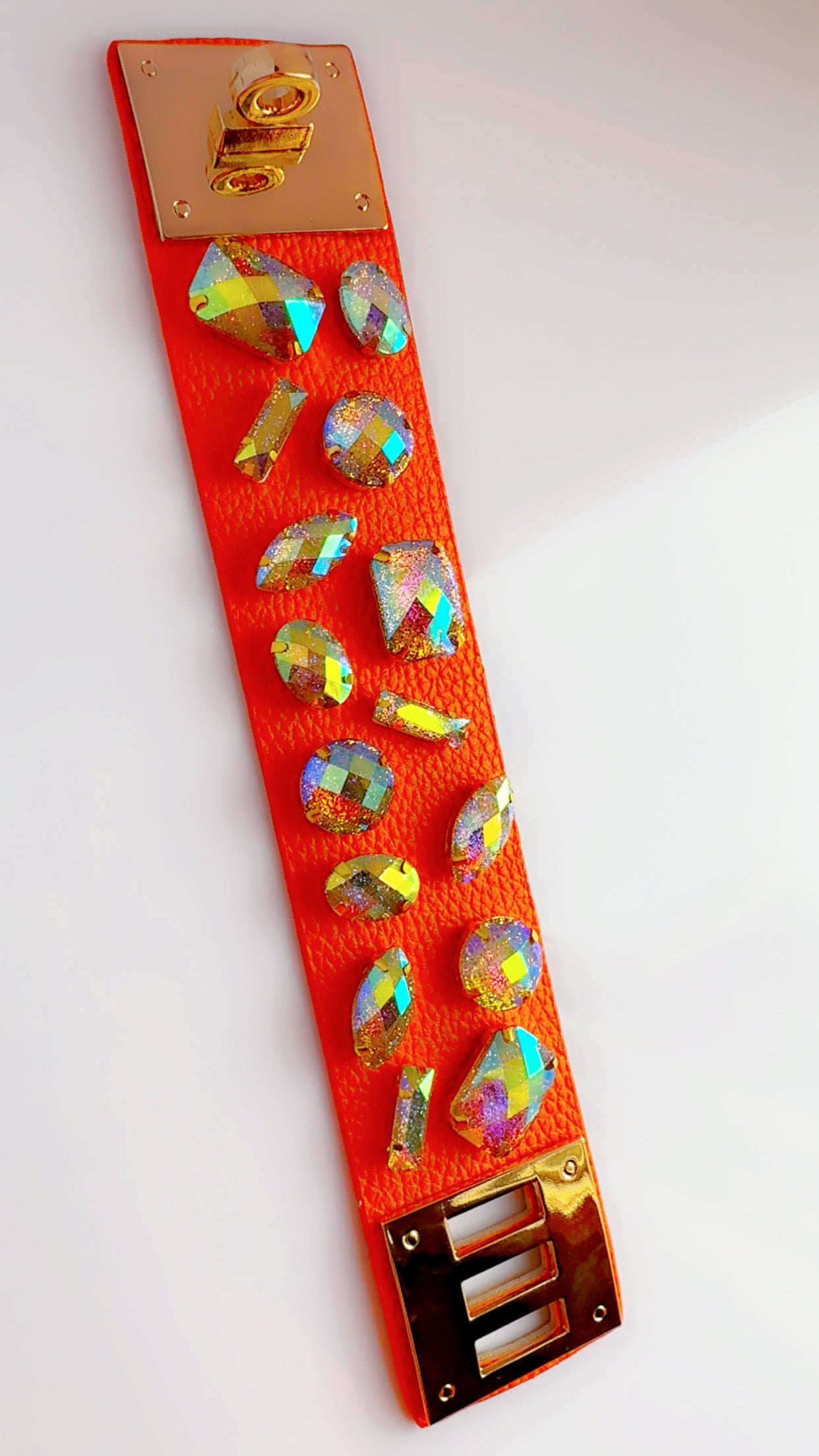 Orange Leather Bling Cuff