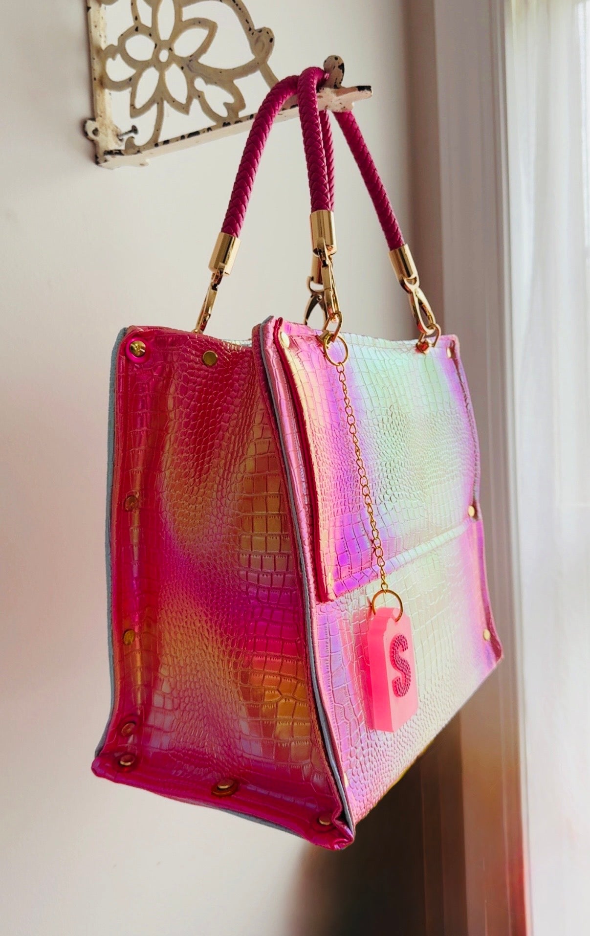 Signature Pink Croc Handbag