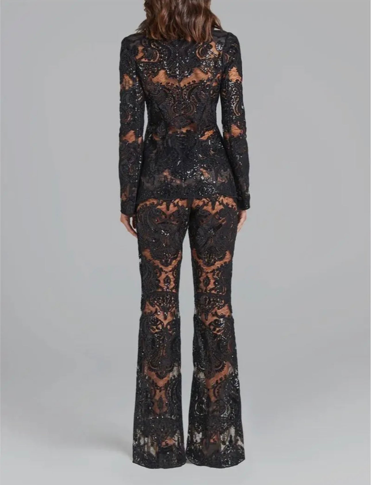 Lace Embroidered Sequin Blazer and Trousers