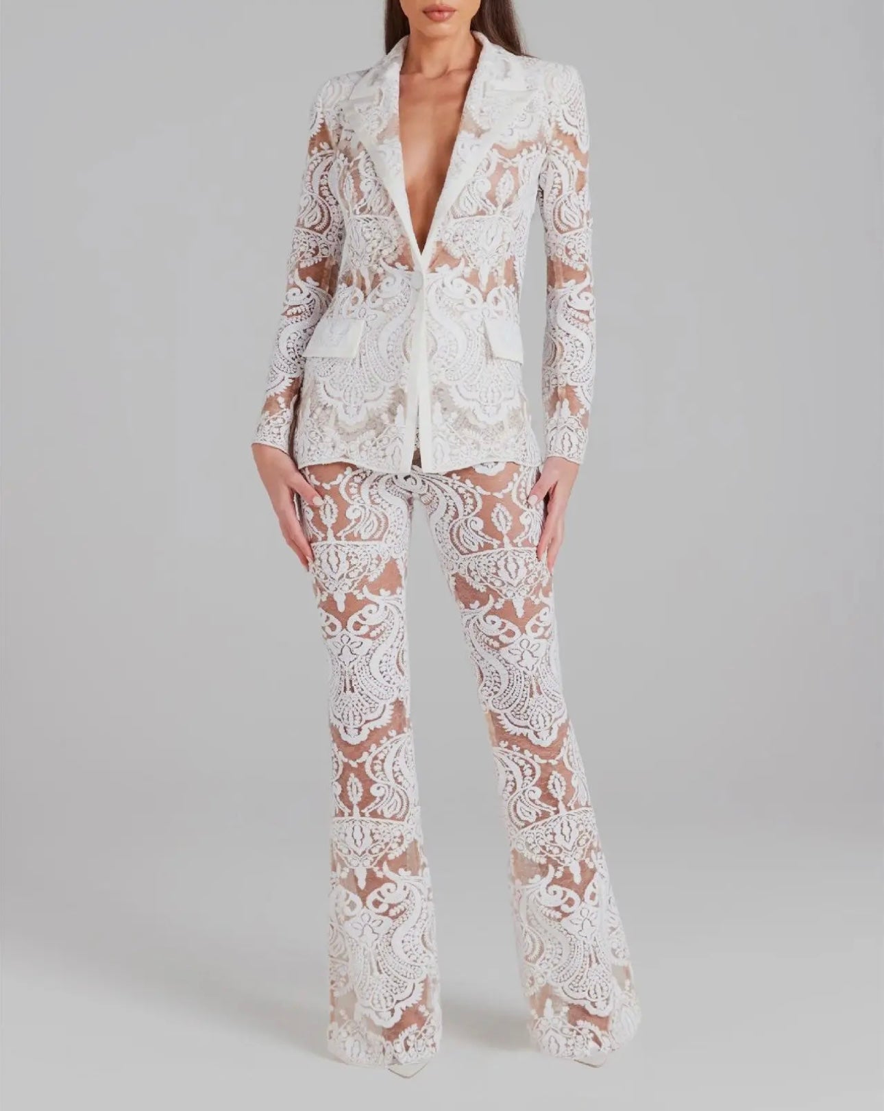 Lace Embroidered Sequin Blazer and Trousers