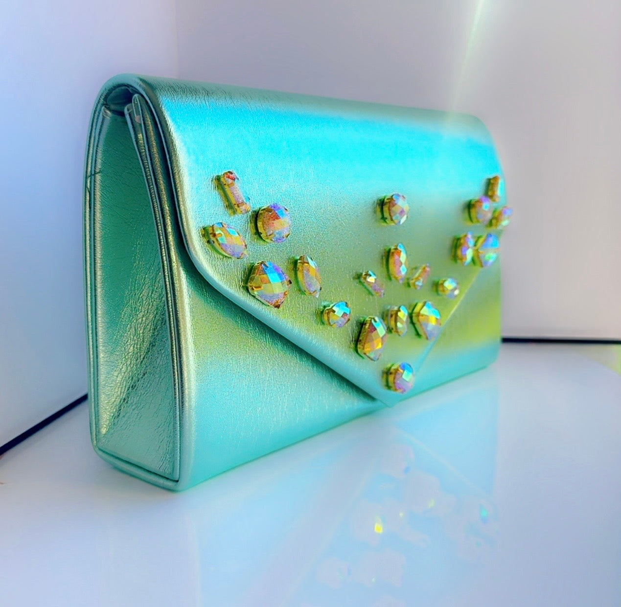 Mint Metallic Bling Clutch