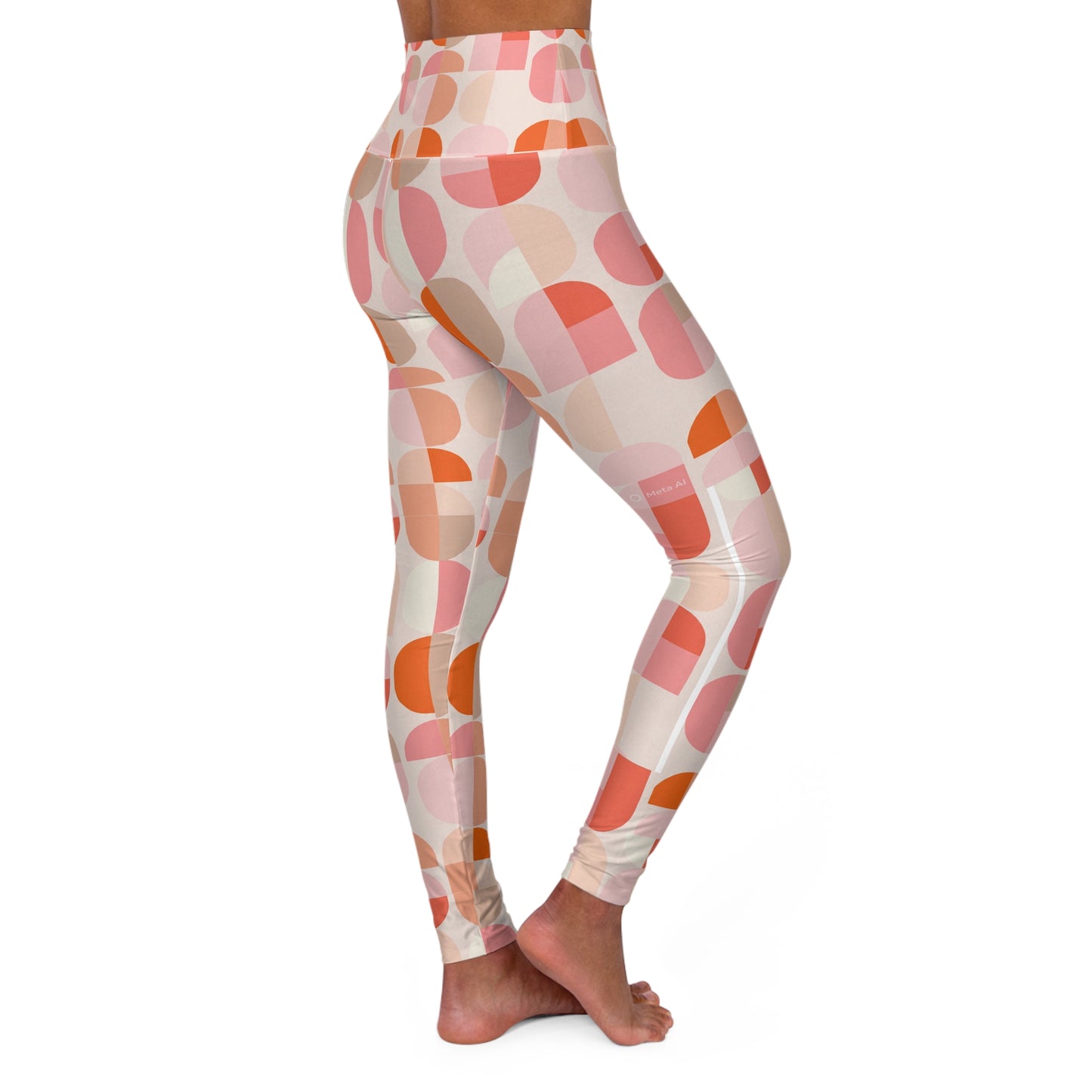 High-Waisted Geo Print Yoga Leggings — Soft Pink & Peach Abstract