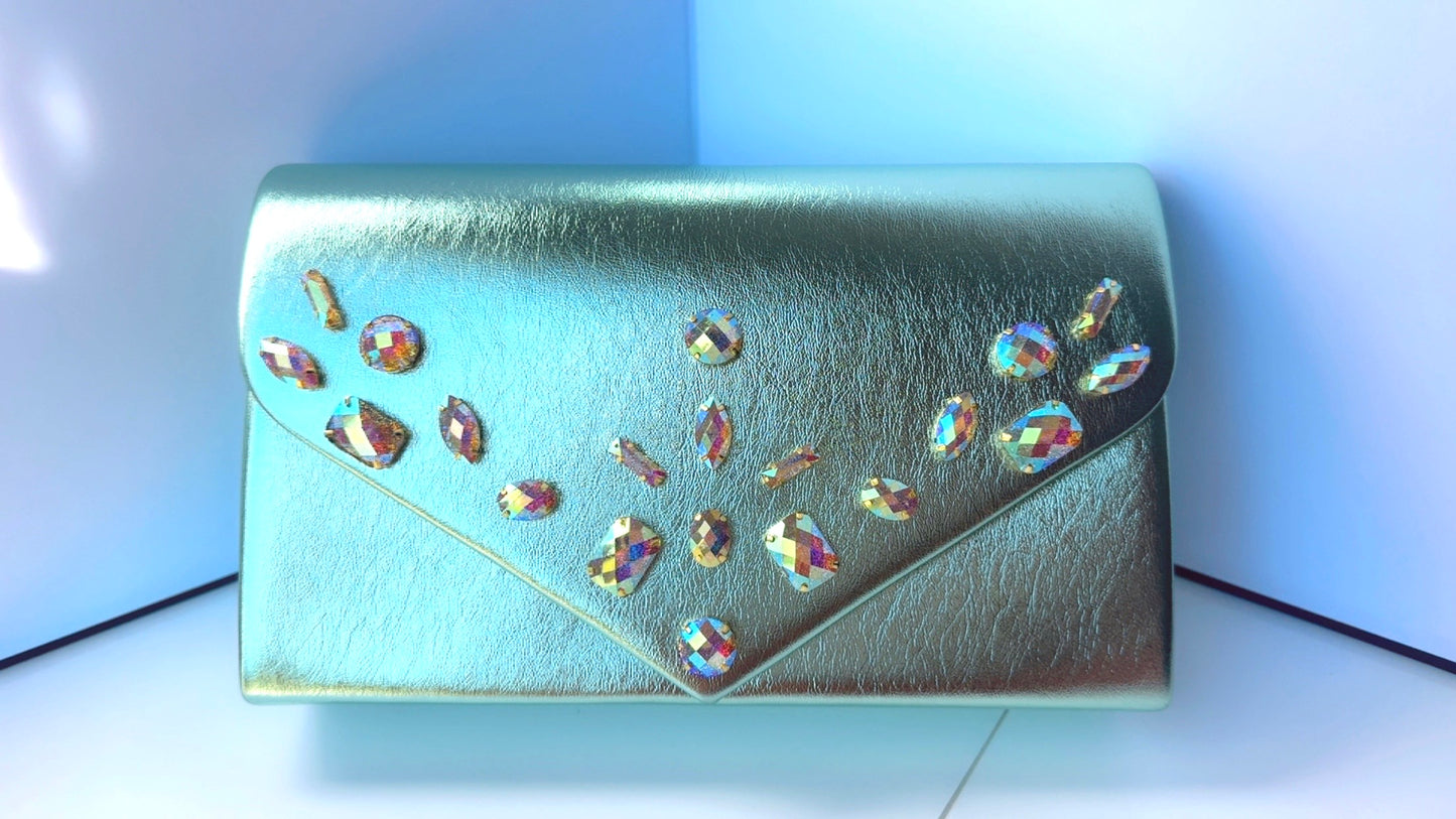 Mint Metallic Bling Clutch