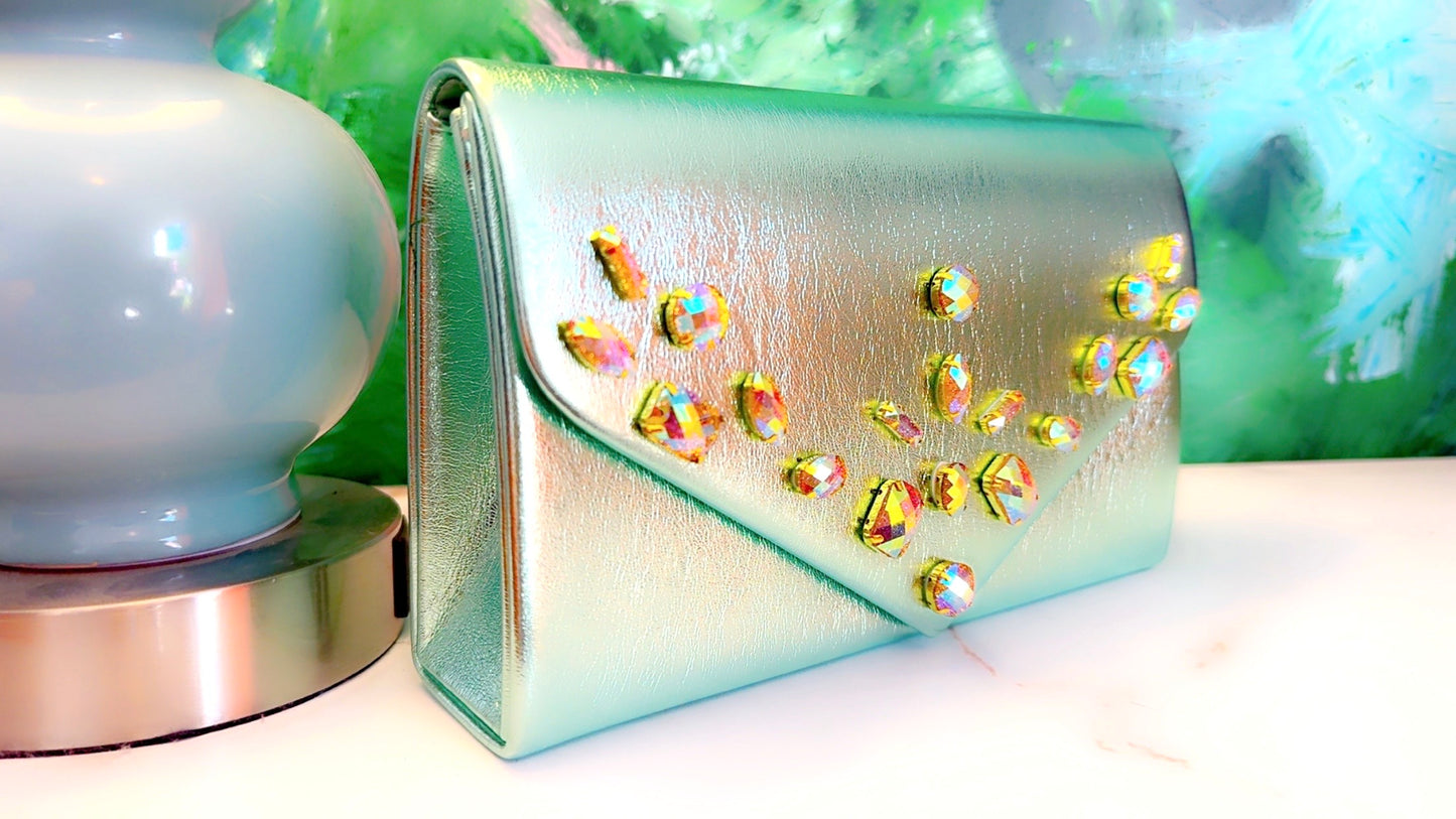 Mint Metallic Bling Clutch