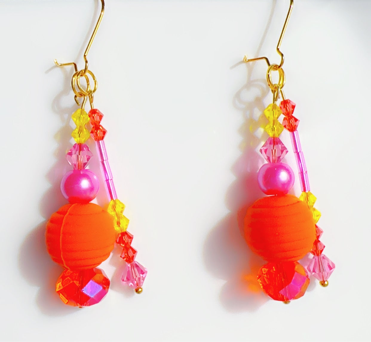 Color Pop Ear Candy Double Orange and Pink Dangle