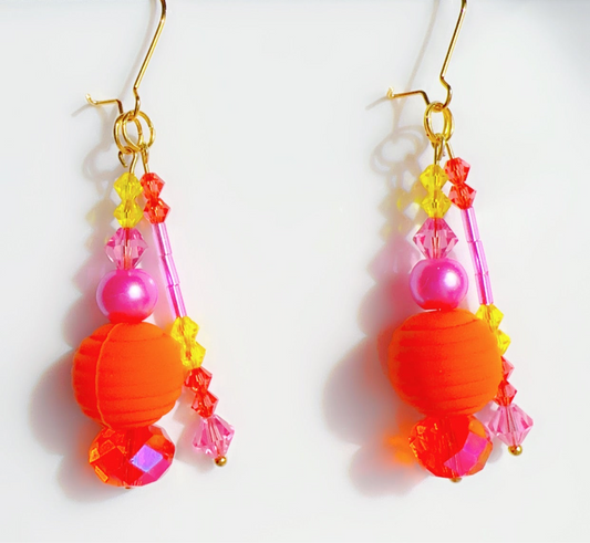 Color Pop Ear Candy Double Orange and Pink Dangle