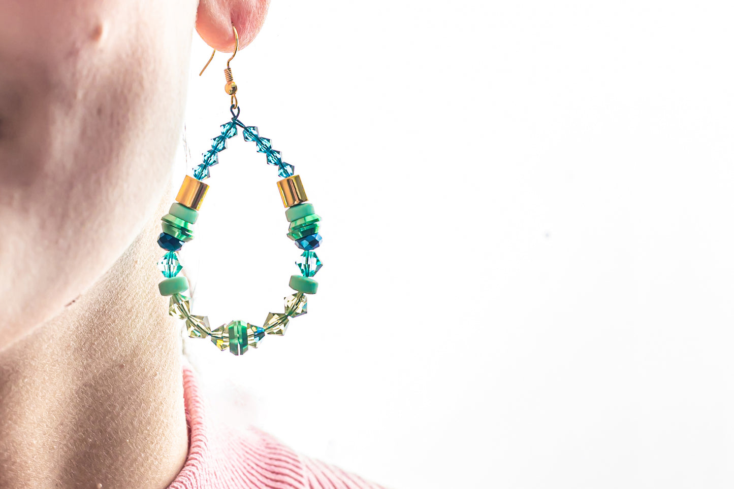 Blue Green Crystal Stack Hoop Dangle