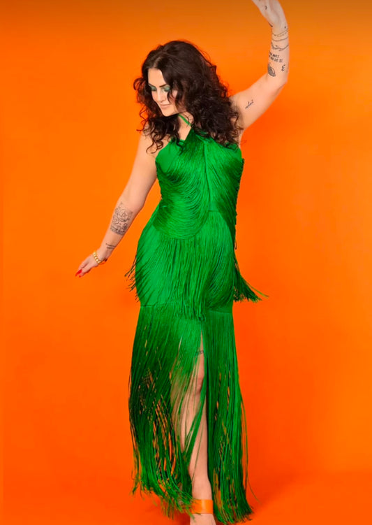 Fringe Halter Maxi Dress