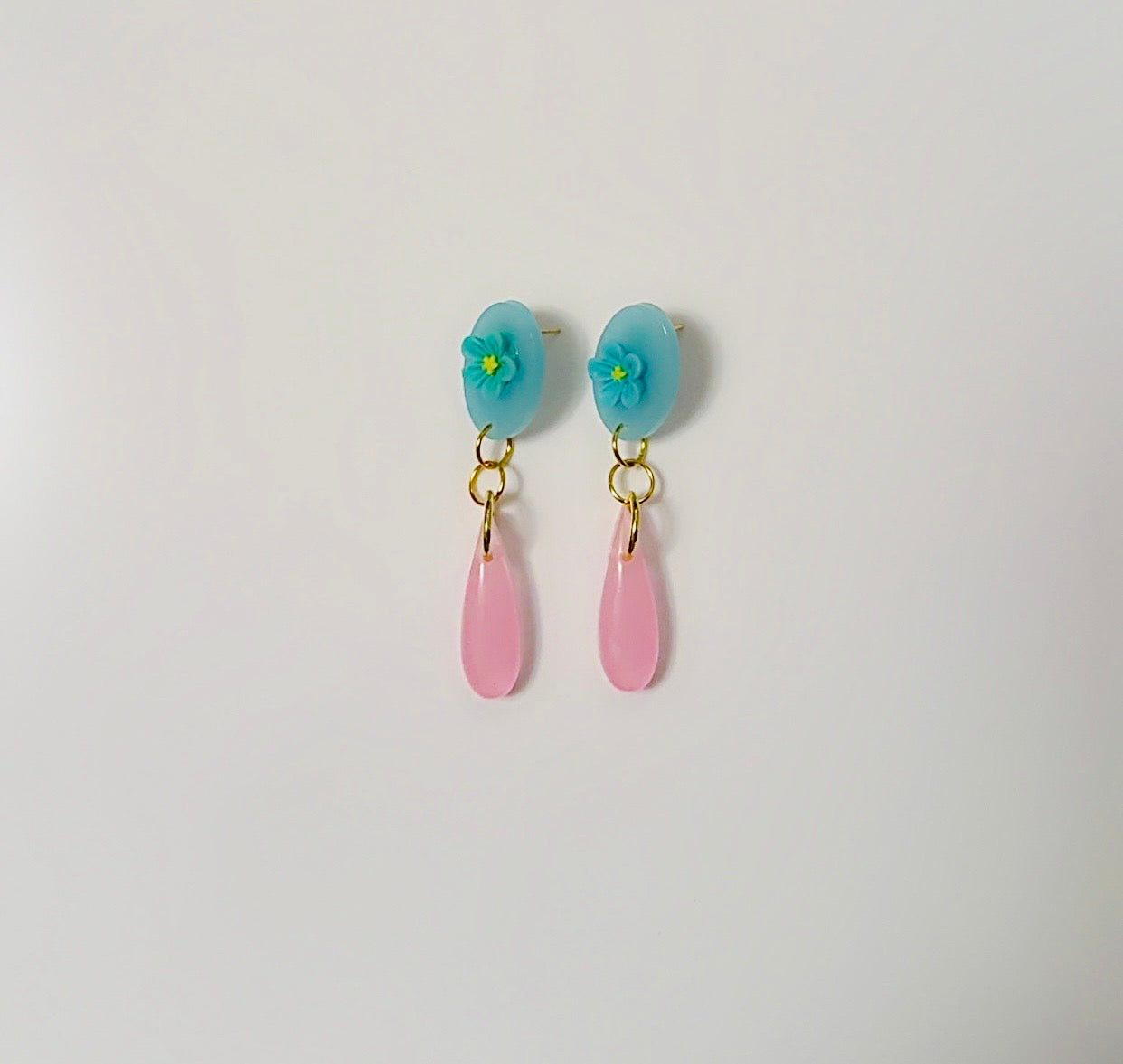 Blue Floral Pastel Pink Dangles
