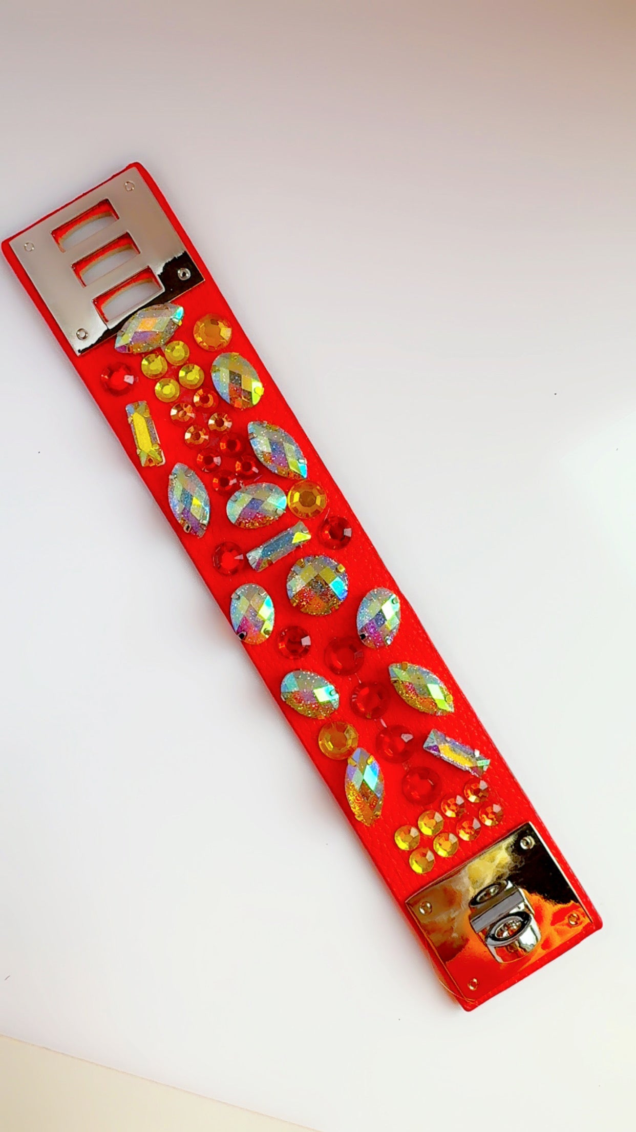 Red Leather Bling Cuff