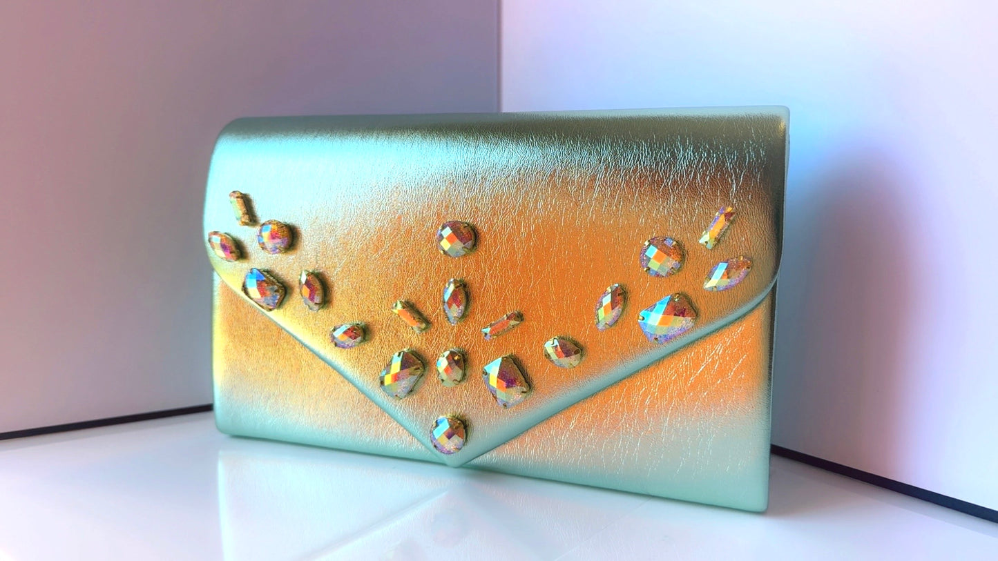 Mint Metallic Bling Clutch
