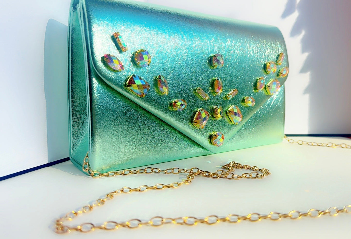 Mint Metallic Bling Clutch