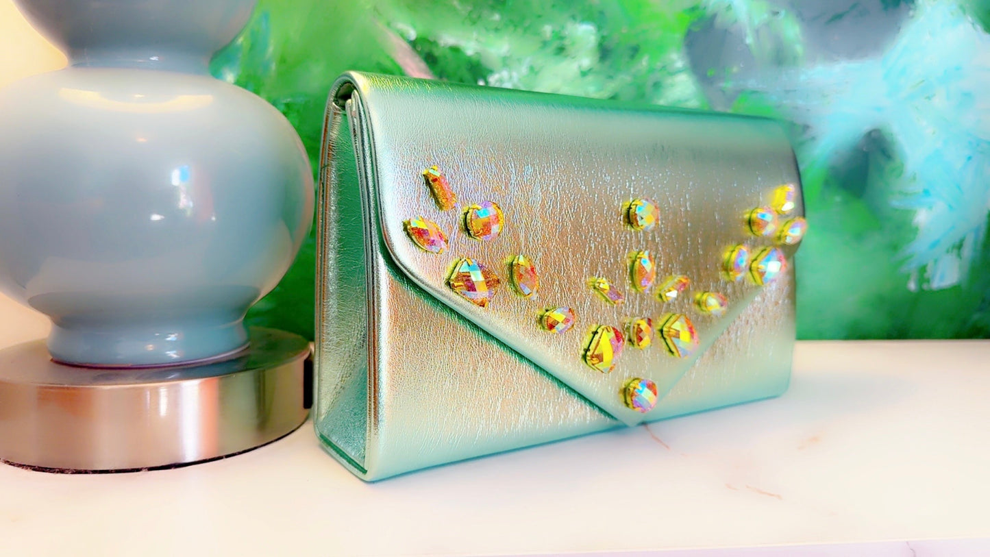 Mint Metallic Bling Clutch