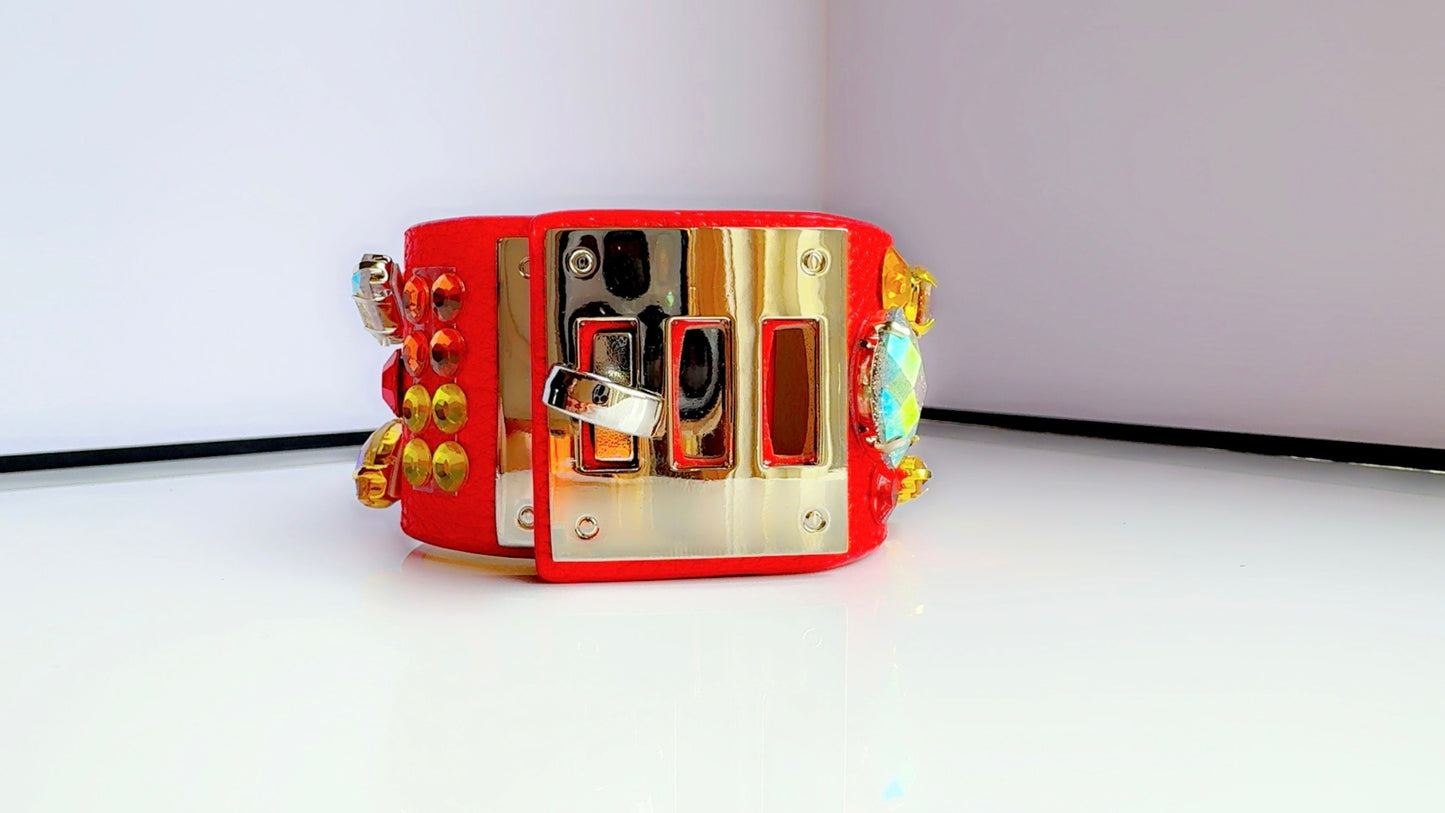Red Leather Bling Cuff