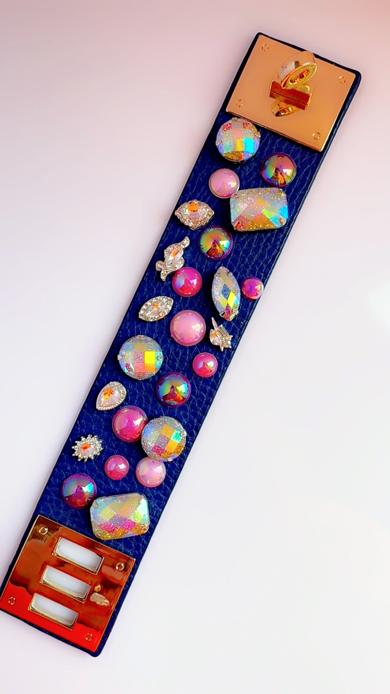 Navy Leather Bling Cuff