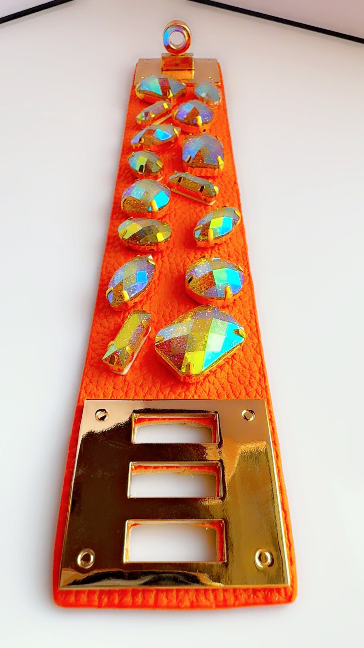 Orange Leather Bling Cuff