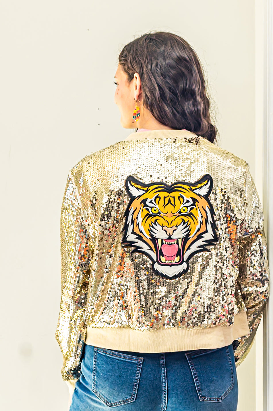 Soderena Gold Sequin Tiger Bomber