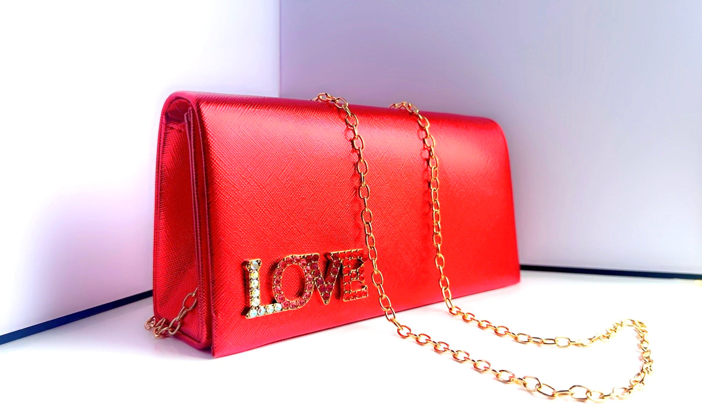 Red Metallic Love Clutch
