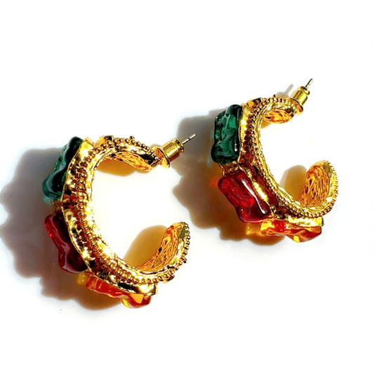 18k Gold Crystal Chunky Half Hoop