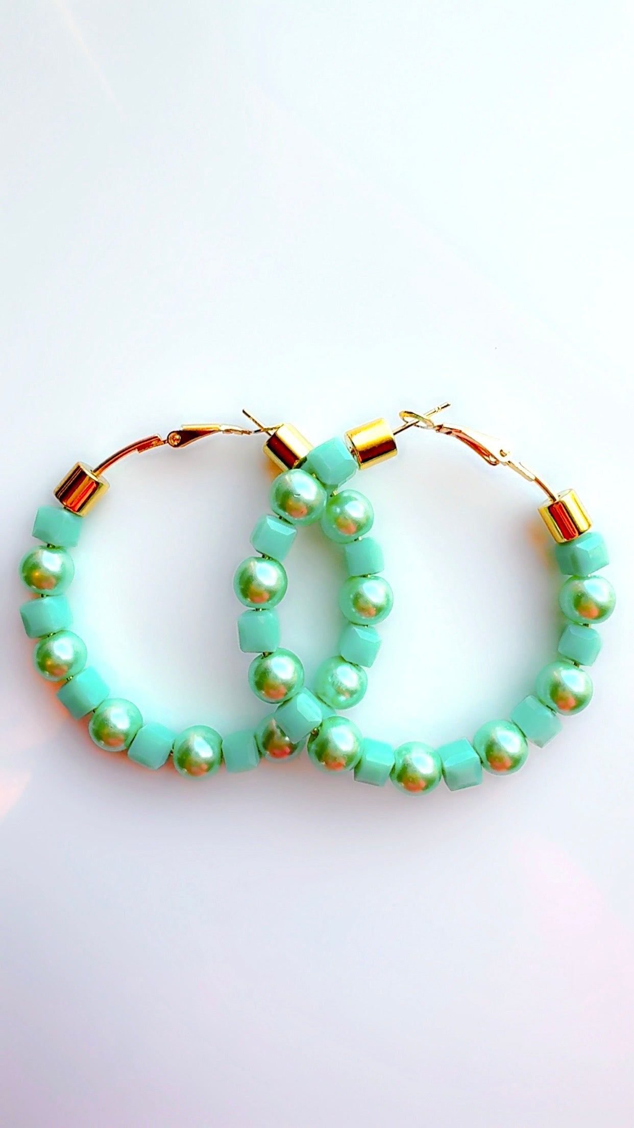 Mint Green Beaded Hoops