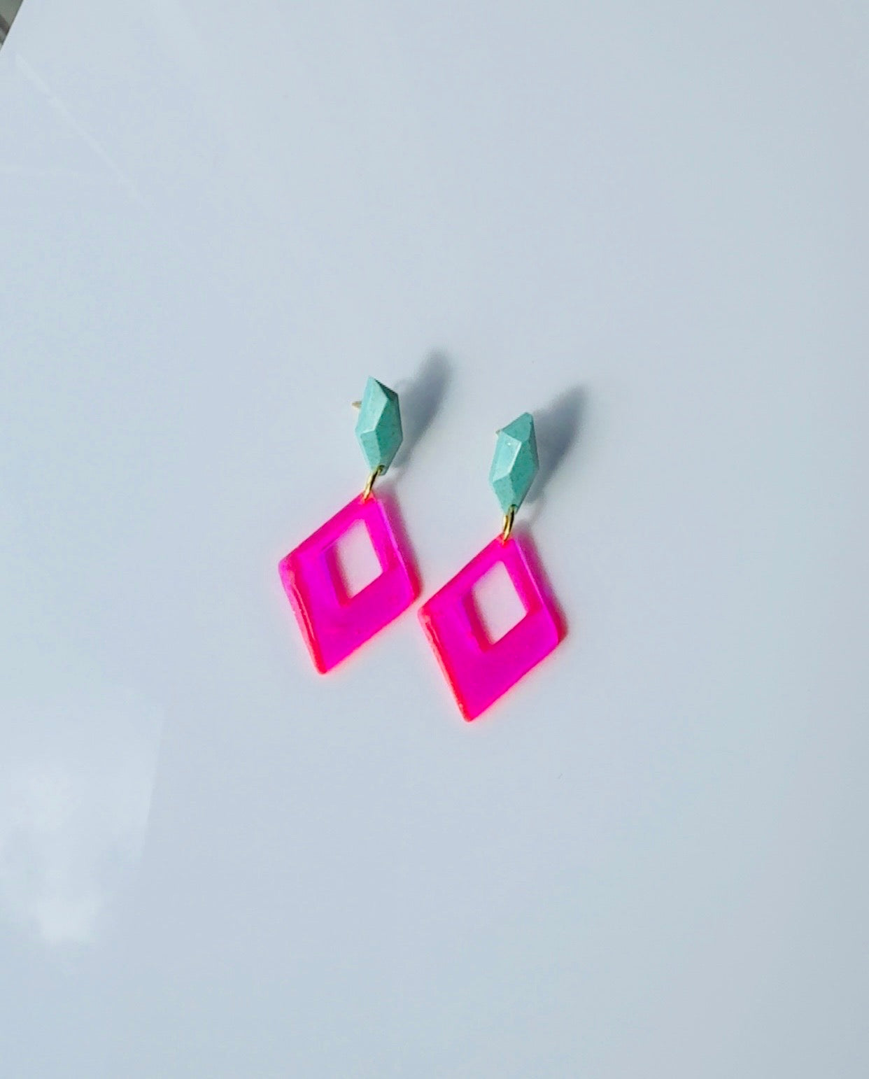 Hot Pink Geo Drop Earrings