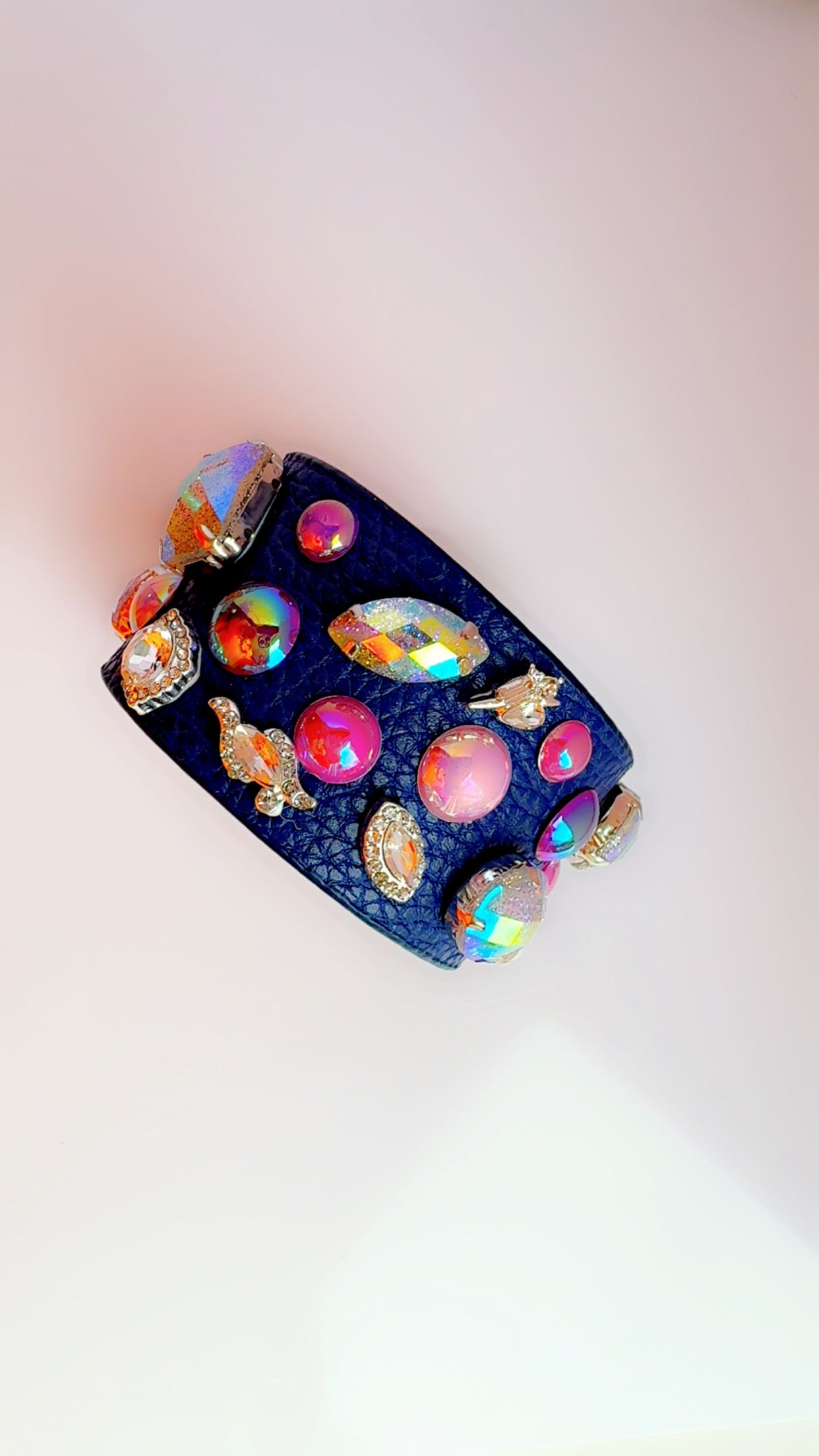 Navy Leather Bling Cuff