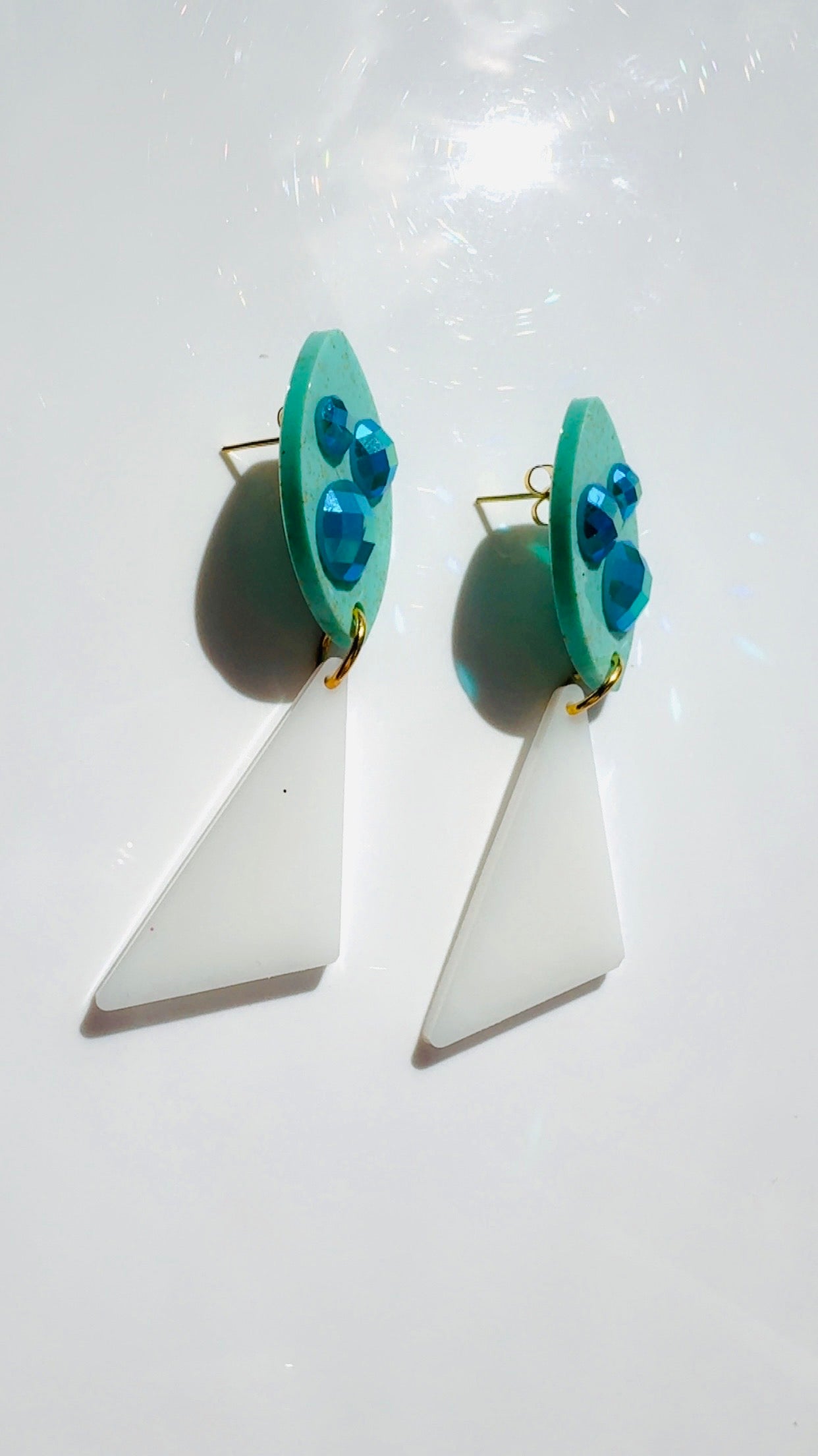 Blue and White Disco Earrings