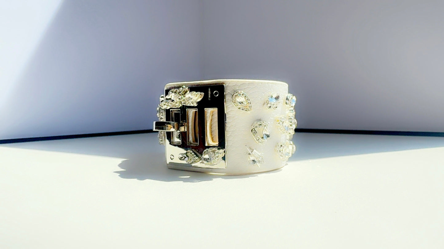 White and Silver Leather Cuff