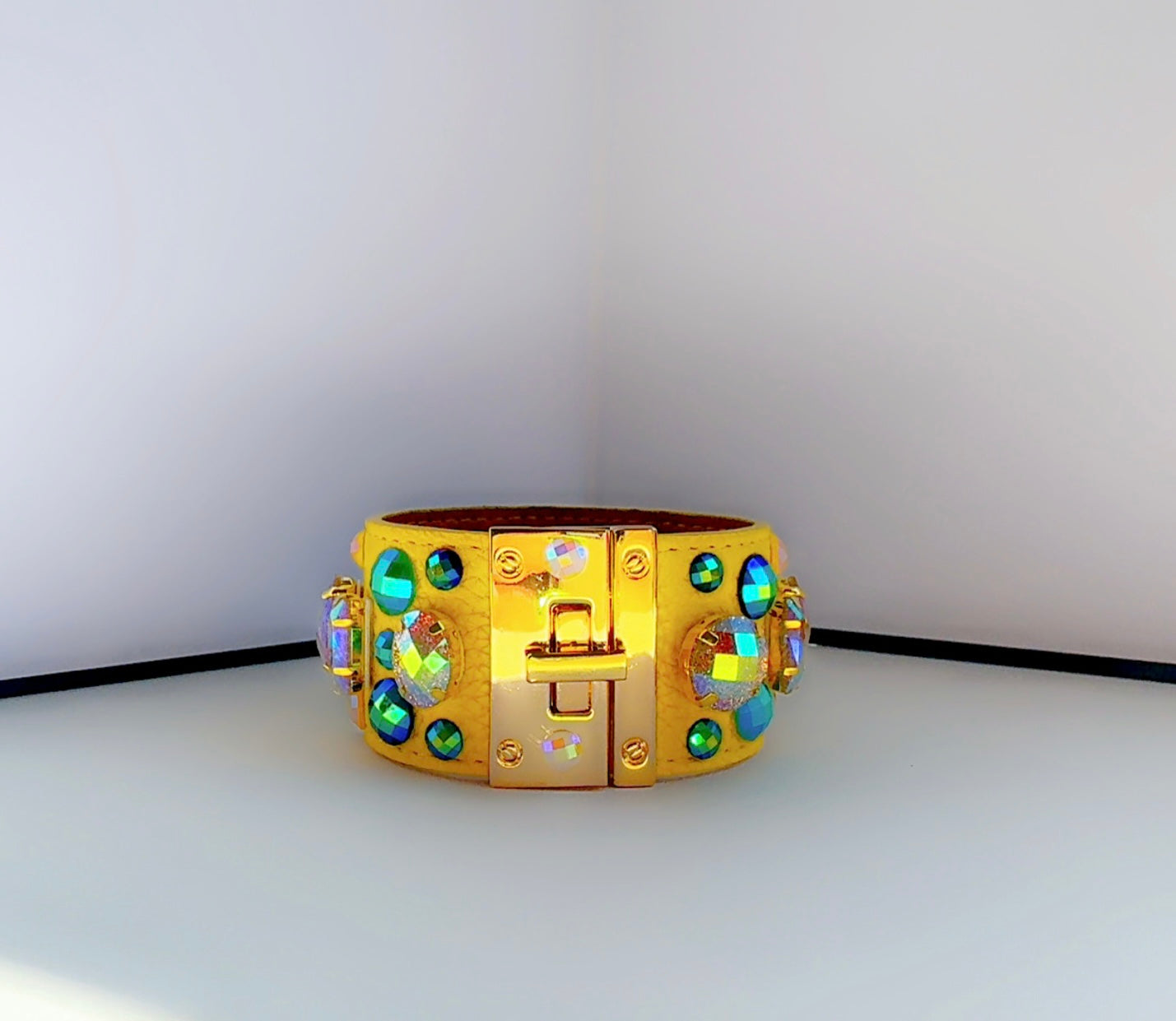 Turquoise Gem Leather Cuff Handmade