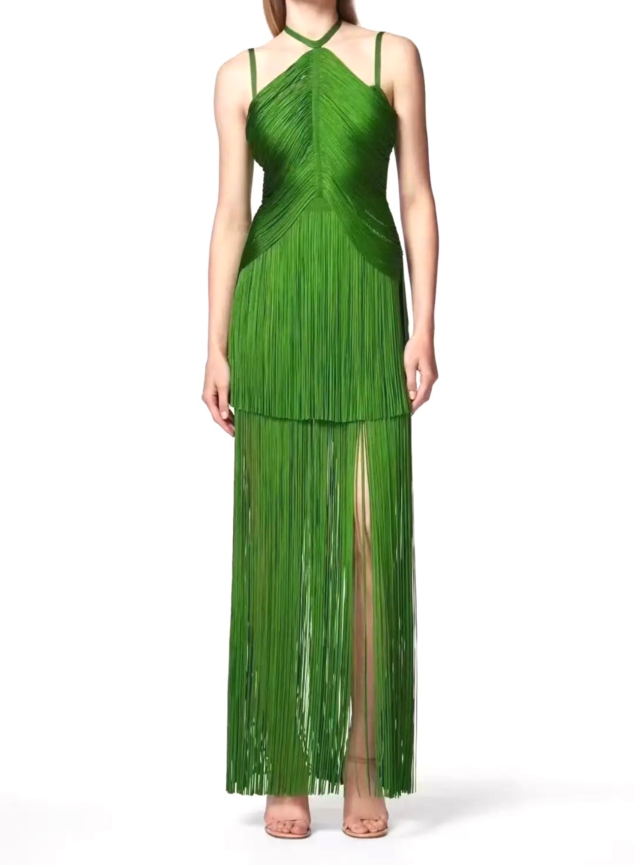 Fringe Halter Maxi Dress