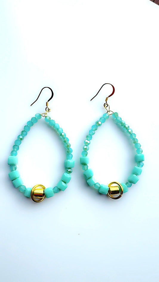 Turquoise Blue and Gold Long Hoop Ear Candy