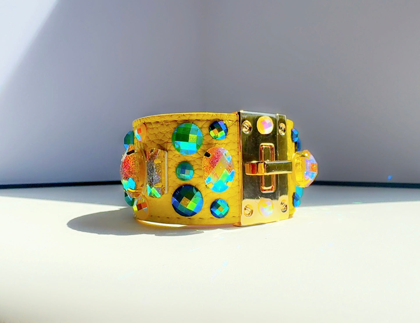 Turquoise Gem Leather Cuff Handmade