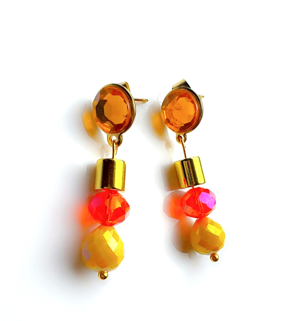 Lemon Yellow and Orange Drop Earrings
