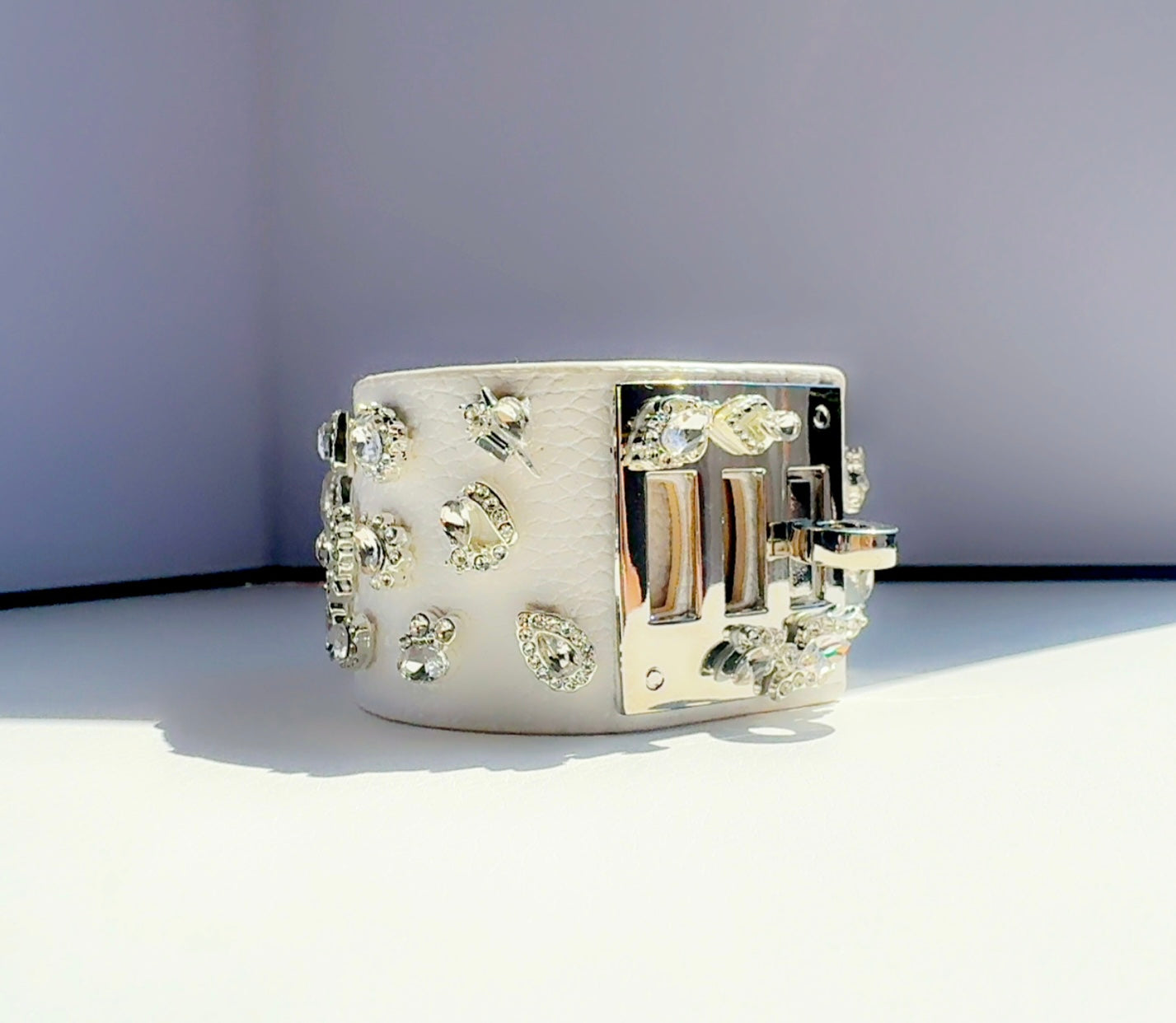 White and Silver Leather Cuff