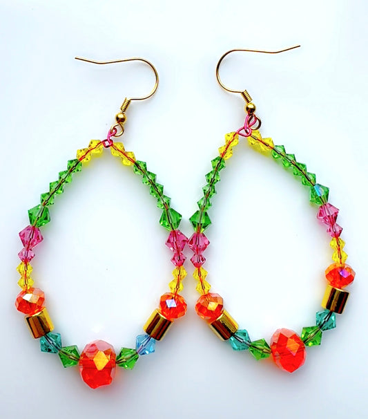 *Brand Signature Ear Candy Green and Orange Long Hoop