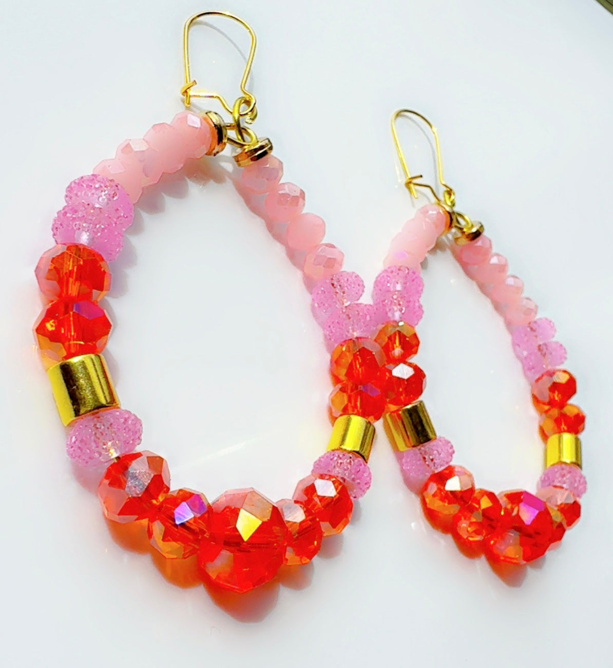 *Brand Signature Ear Candy Orange and Pink Dangle Hoops