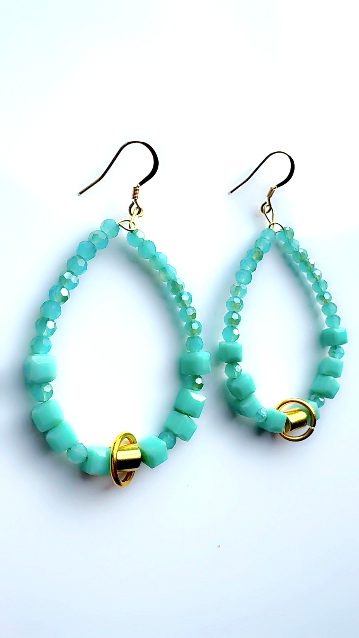 Turquoise Blue and Gold Long Hoop Ear Candy