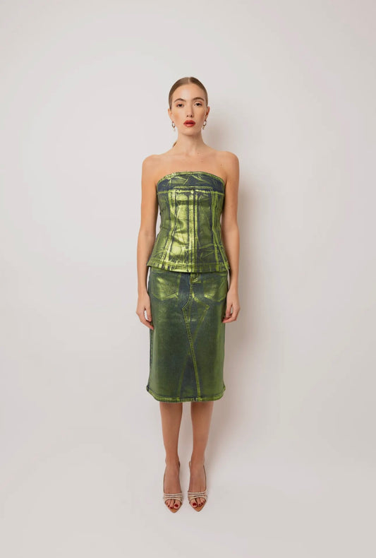 Almost Sold Out! Green Metallic Denim Set *Amy Lynn