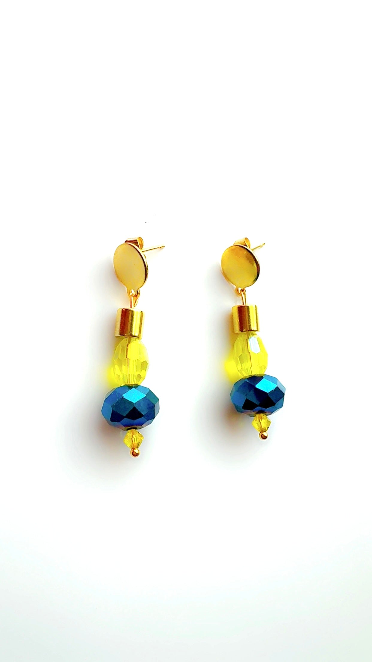 Blue Lime and Gold Drop Earrings