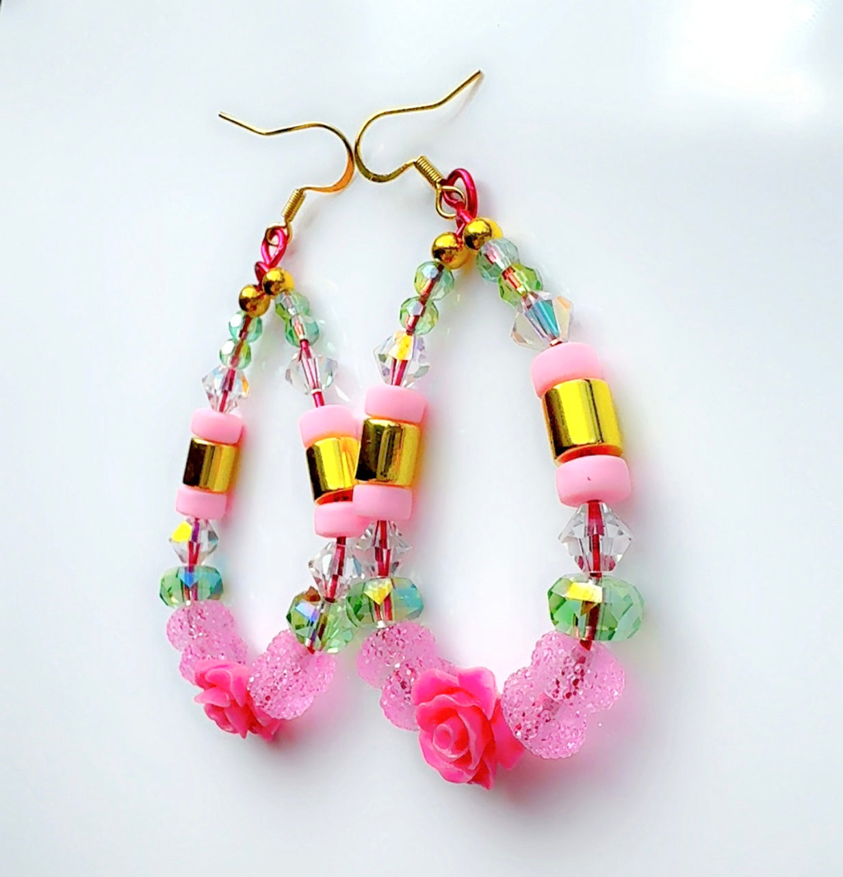 *Brand Signature Ear Candy Green and Pink Rose