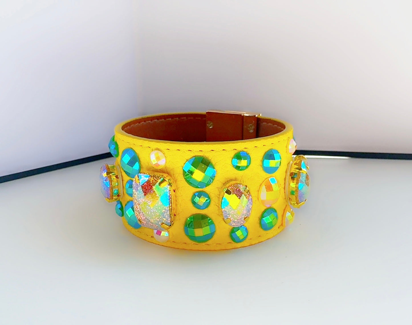 Turquoise Gem Leather Cuff Handmade