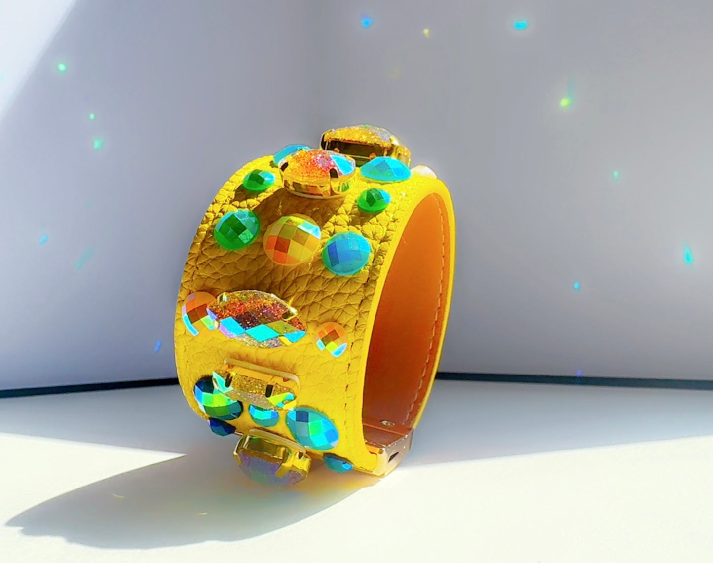 Turquoise Gem Leather Cuff Handmade