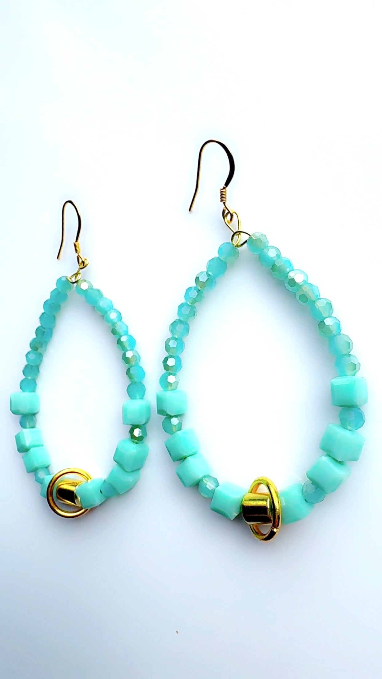 Turquoise Blue and Gold Long Hoop Ear Candy