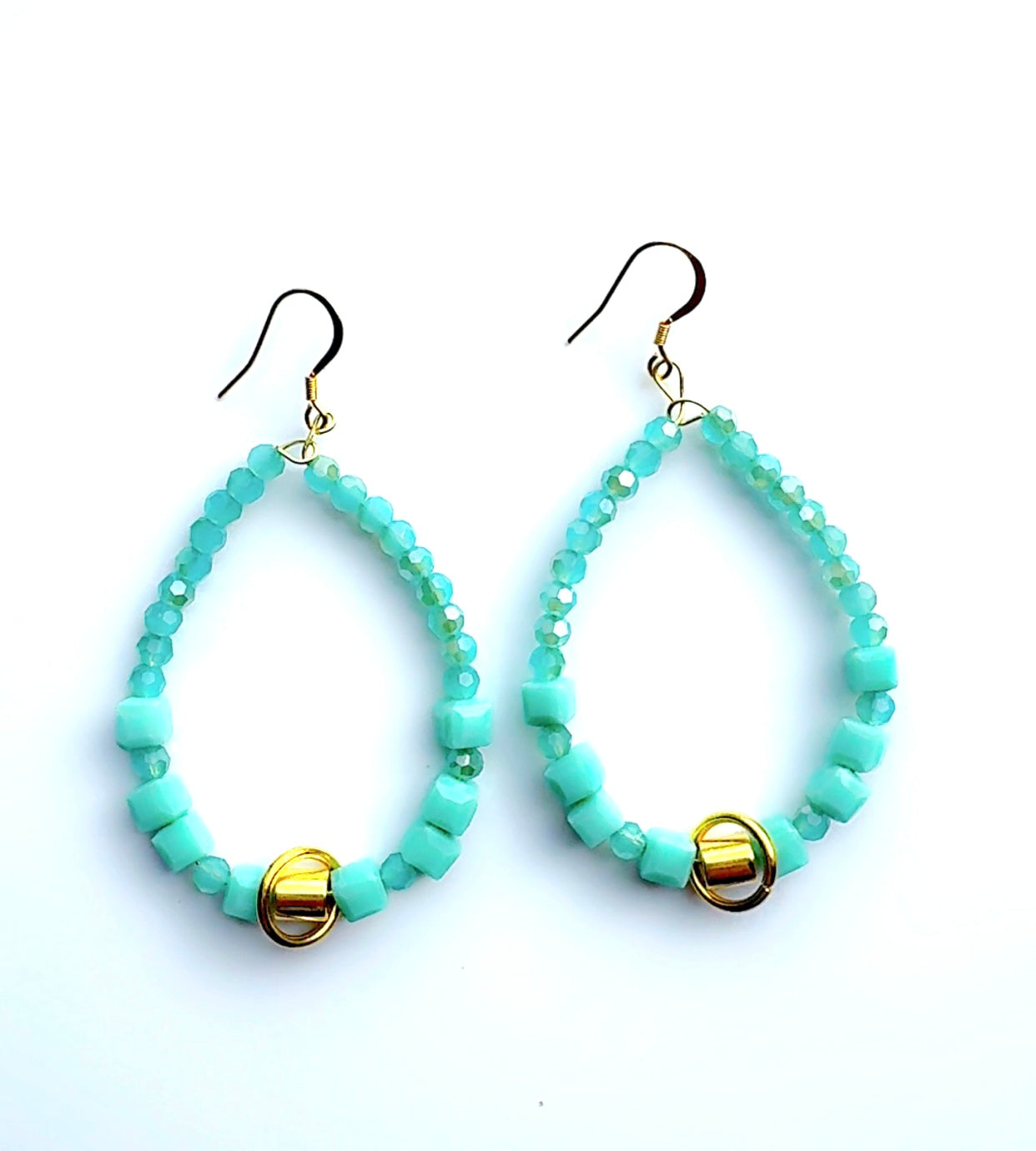 Turquoise Blue and Gold Long Hoop Ear Candy