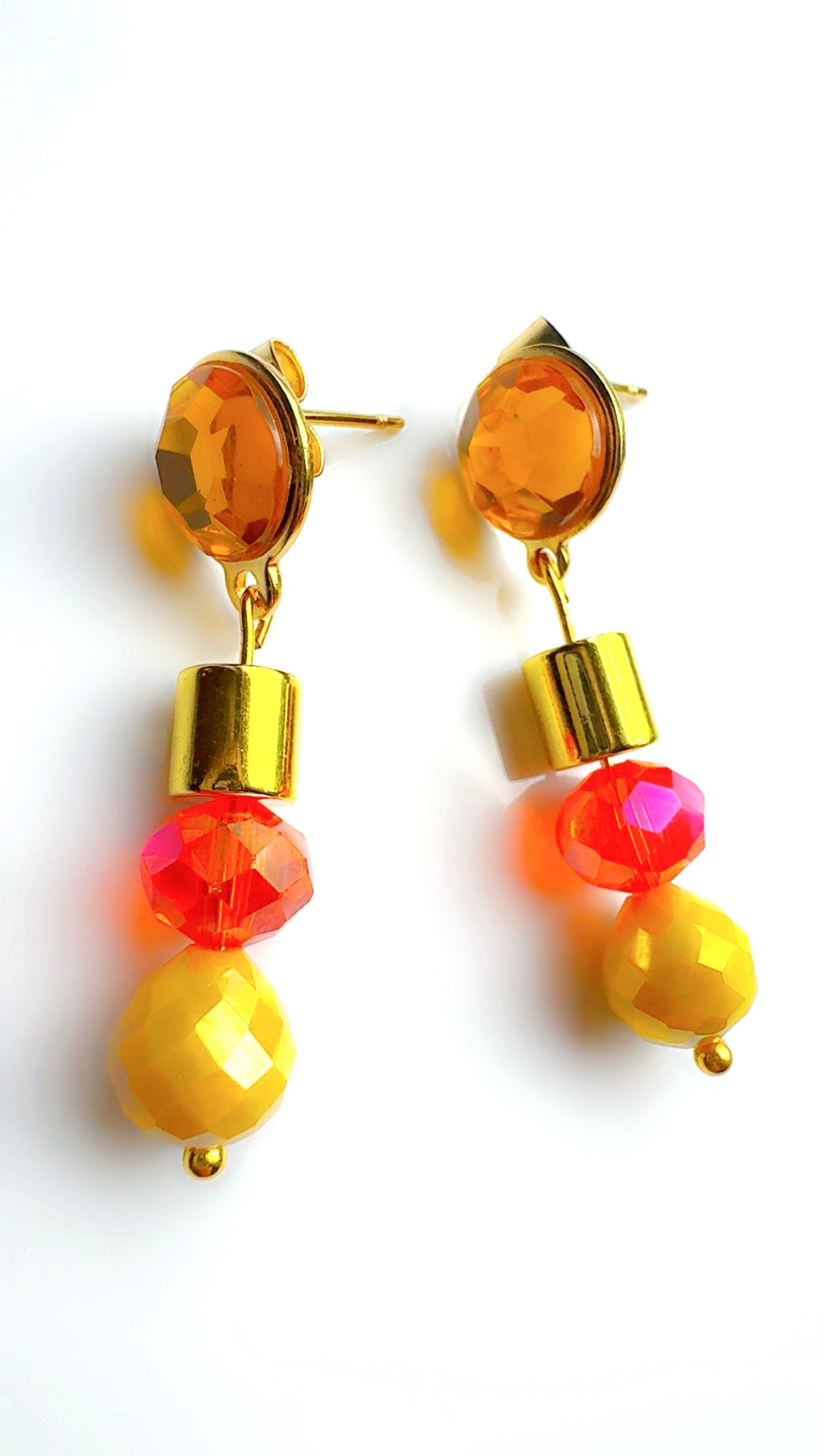 Lemon Yellow and Orange Drop Earrings